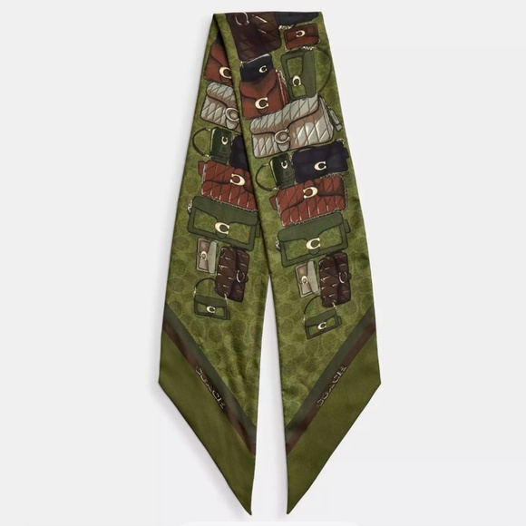 Coach Stacked Tabby Bags Print Silk Skinny Scarf - Picture 1 of 2